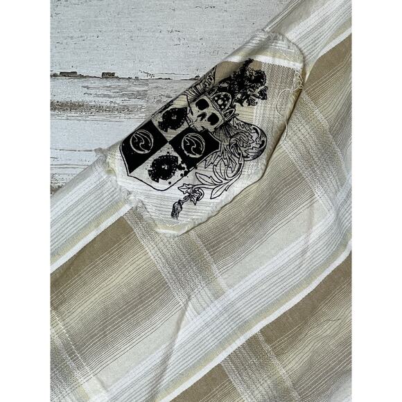 Ocean Current Mens Short Sleeve Large Surfing Plaid Button Up Tan - Picture 4 of 10